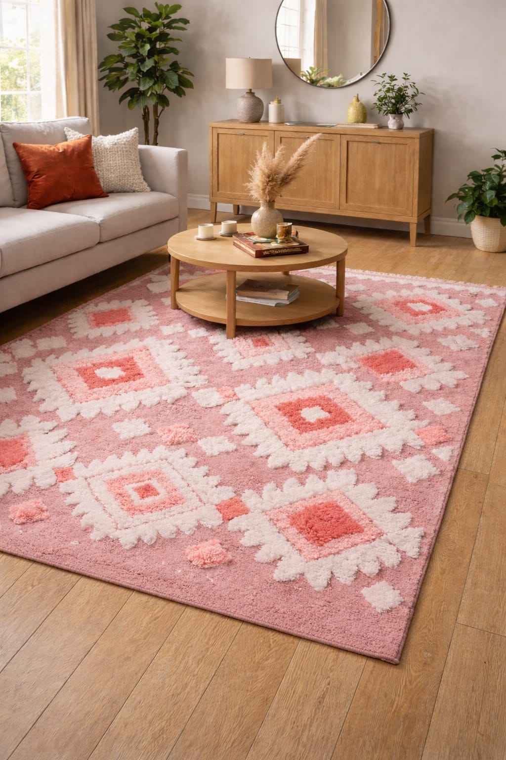 Arctic pattern soft rug pink