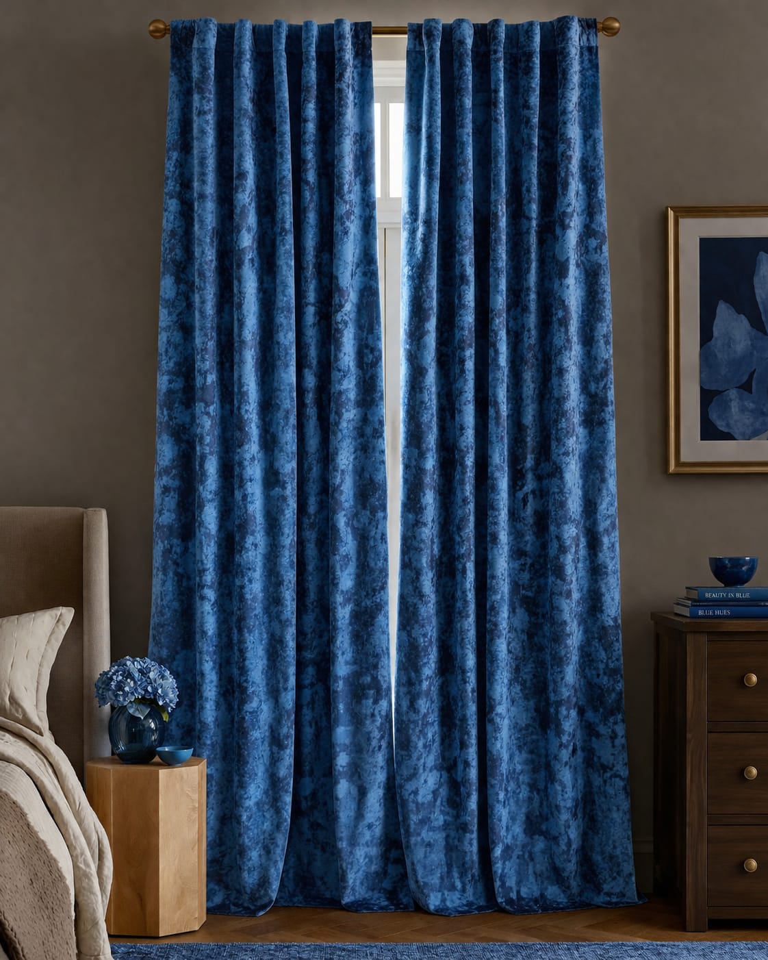 Navy Blue Barfi Velvet Curtain