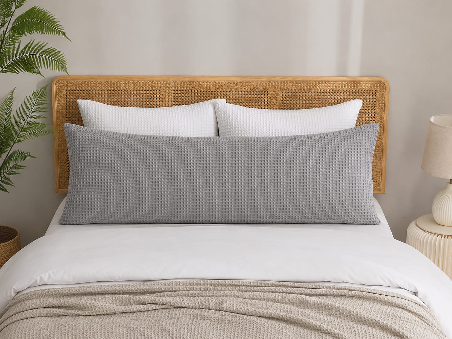 Waffle Weave Grey Body Pillow