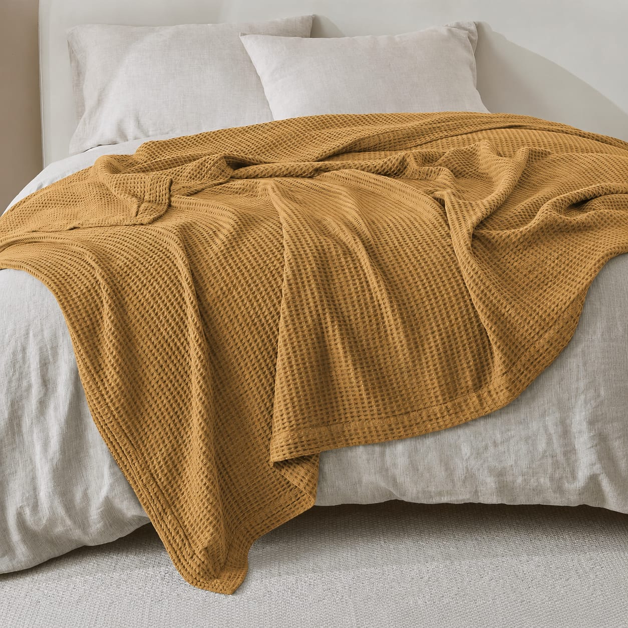 Mustard Waffle Weave Summer Blanket