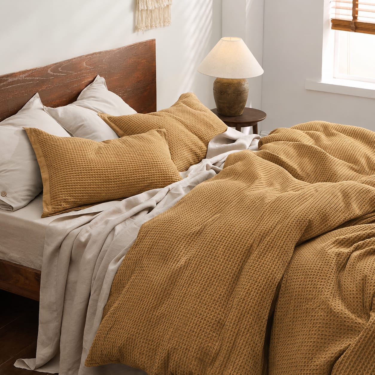 Mustard Waffle Duvet Set