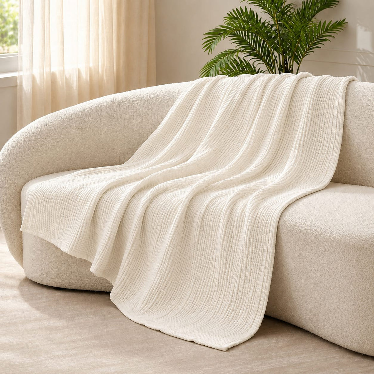 Off White Seer Sucker Summer Blanket