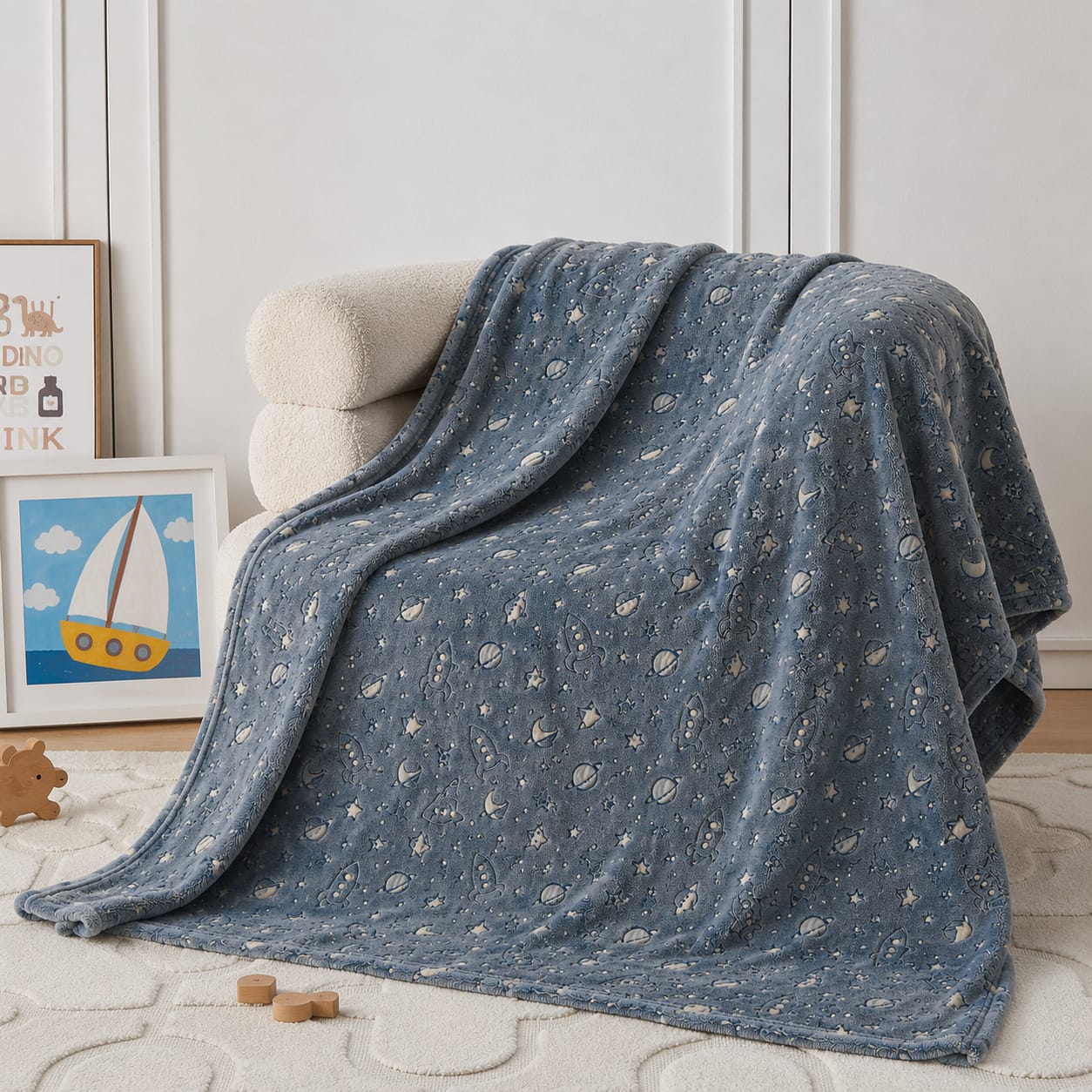 Grey Space Glow in the Dark Baby Blanket