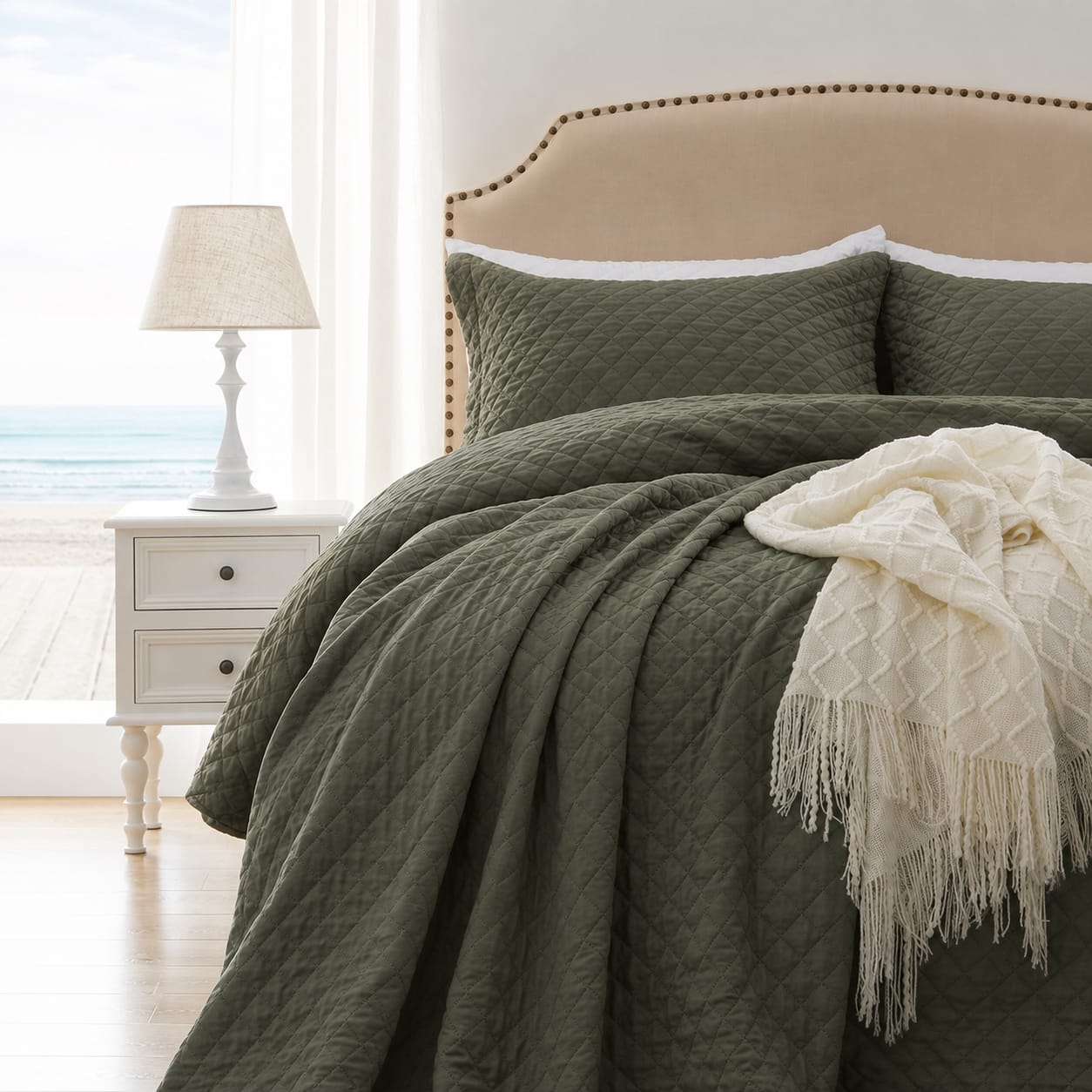 Diamond Echo Olive Bedspread