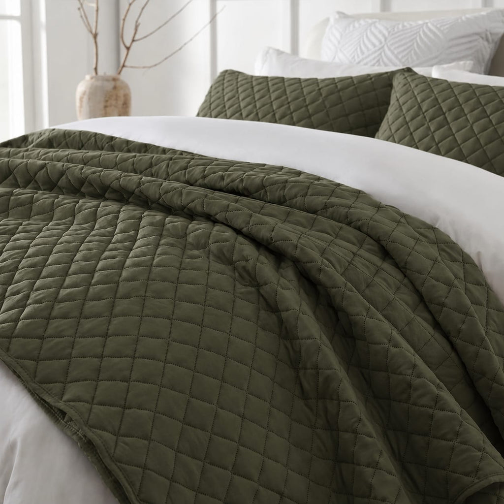 Diamond Echo Olive Bedspread