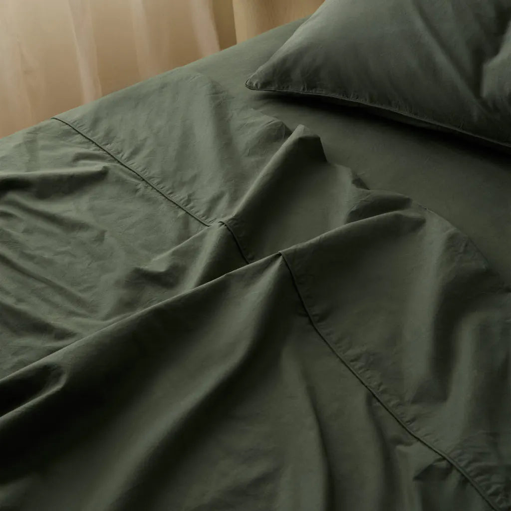 Percale Olive Green Flat Sheet