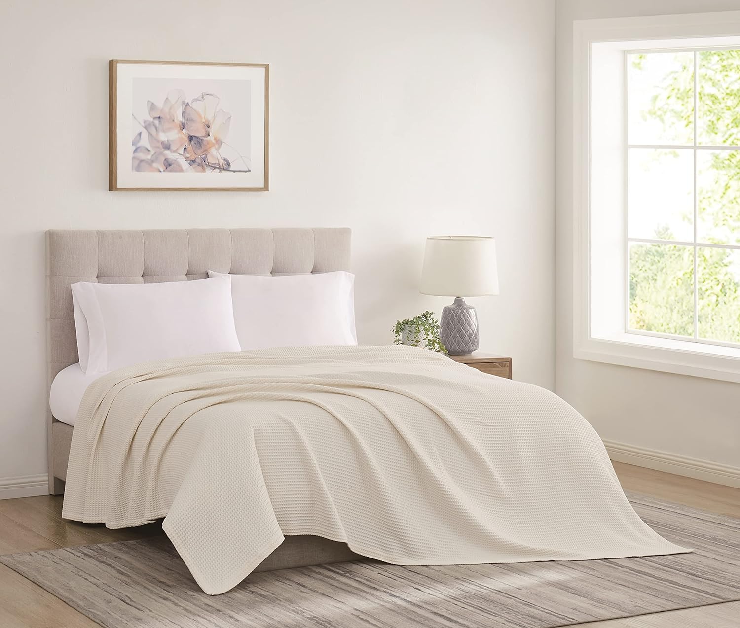 Cream Waffle Weave Summer Blanket