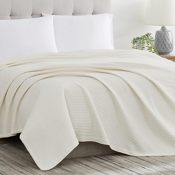 Cream Waffle Weave Summer Blanket